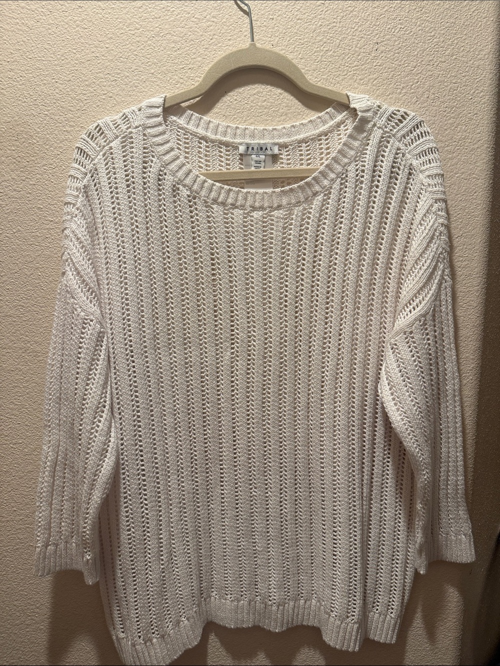 Tribal Cream Open-Stitch Crewneck Sweater